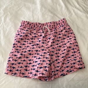 Janie and Jack boys pink and shark size 12 swim trunks excellent condition